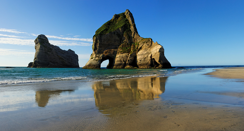 Panorama of Archway Islands, Wharariki beach