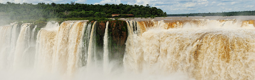 Panorama of Garganta del Diablo or Devil's Throat at Iguazu Falls from Argentinian side