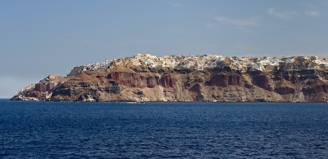 Oia from sea, Santorini, Greece