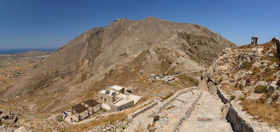 panorama of Profitis Illias with ticket office for Ancient Thera, Santorini