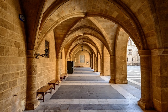 Arches in Palace of the Grand Master of the Knights of Rhodes, Greece