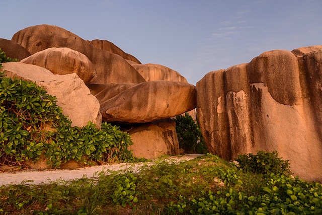 Anse Source D'Argent after sunset, La Digue, Seychelles