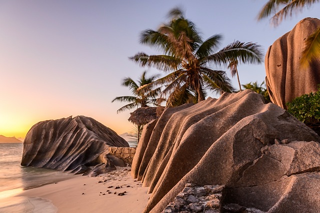 Anse Source D'Argent after sunset, La Digue, Seychelles