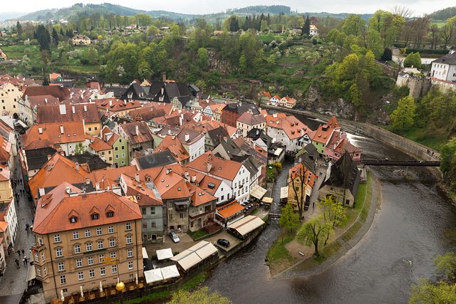 view from tower in Český Krumlov castle, Czech Republic