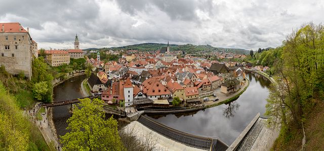 panorama of Český Krumlov from castle, Czech Republic