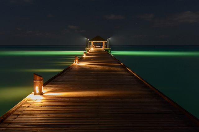 Jetty at night, Holiday Island, Maldives